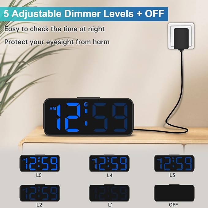 Peakeep Small Compact Digital Alarm Clock Plug-in for Bedrooms Bedside | Battery Backup Electric Clock, Large Big Numbers Display for Desk Table Small Spaces, 6 Dimmers, 5 Adjustable Alarm Volume