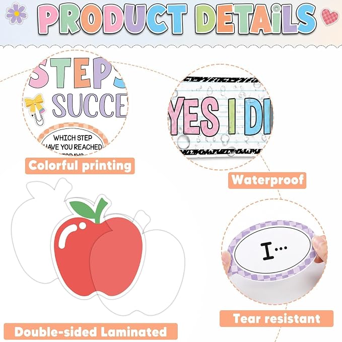 Motivational Bulletin Board Decoration Set Back to School Positive Classroom Decor Steps of Success Paper Cutouts Educational Sayings Accents for School Door Wall Decor Supplies (Composition)