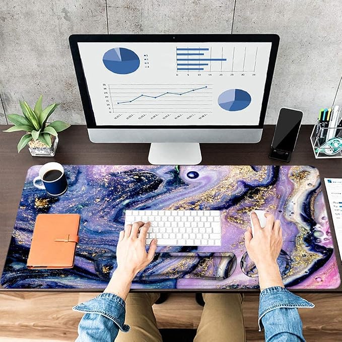 LATEEFAH Desk Mat, Mouse Pad with Wrist Rest, 4-in-1 Large Mouse Pads for Desk, Ergonomic Mouse Pad and Keyboard Wrist Rest Gaming Keyboard Mat for Office, Home