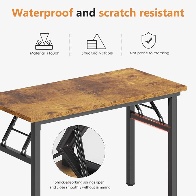SogesHome No Assembly Folding Computer Desk, 31.5 Inch Small Compact Desk for Home Office, Modern Writing Table with Adjustable Leg Pads, Gaming Desk for Living Room and Small Spaces, Rustic Brown