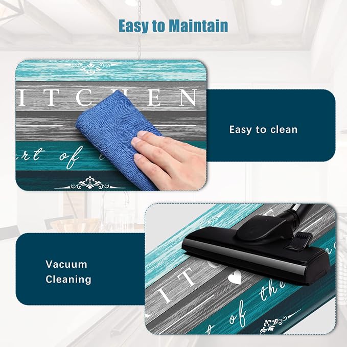 Sofort Kitchen Mats Cushioned Anti Fatigue, Non Slip Kitchen Mats for Floor | Farmhouse Kitchen Rugs, Waterproof, Comfort, Teal, Memory Foam, Turquoise, For Office, Sink, Laundry, 17"x 29"+ 17"x 47"
