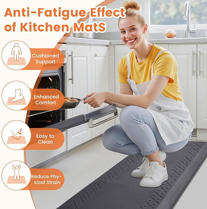 4/5 Inch Thicker Kitchen Mats for Floor Non-Slip Anti Fatigue Comfort Mat Waterproof Kitchen Rug for Sink, Office,Home Stain Resistant Standing Desk Rugs-17.3"x 47", Grey