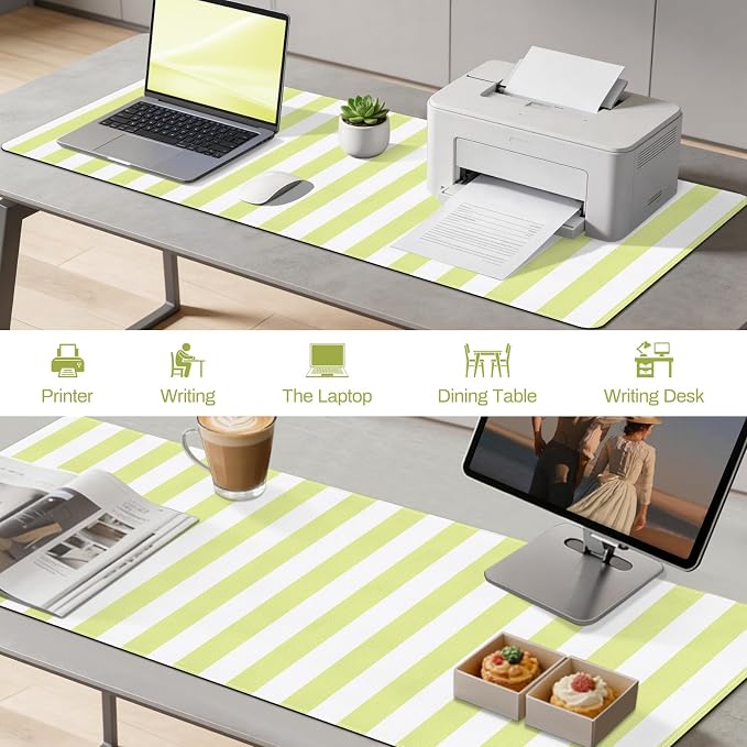 Yellow Desk Mat, Striped Keyboard Pad PU Leather Mouse Pad Computer Mat,Non-Slip Extra Large Gaming Mousepad for Laptop,Cute Desk Pad Home Office Desktop Decor