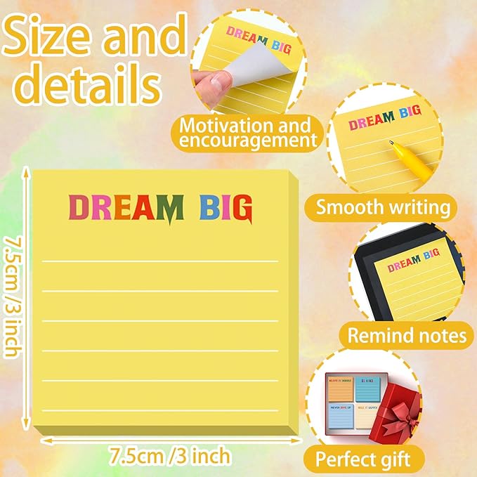 Yinder 24 Pcs Inspirational Sticky Notes Thank You Gift Motivational Sticky Note Pad Employee Appreciation Gift Bulk for Staff Coworker Teacher Nurse Office Groups 3 x 3'' (Motivational,Light Color)