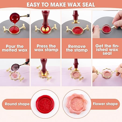 Yelsky Wax Seal Kit for 1.3 Inch Large Wax Seal Stamp, 2 Metal Molds with Round Flowers, for Gift Wrapping, Envelopes, Wedding Invitations, Wine Packaging, Greeting Cards, Documents