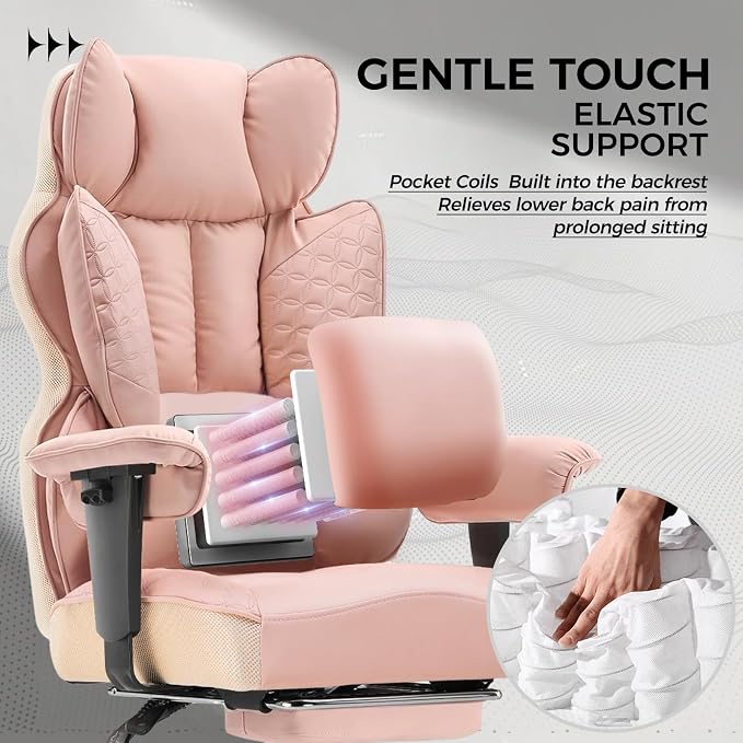 GTPLAYER Big and Tall Gaming Chair 400lbs Heavy Duty Office Chair with Foot Rest & Ergonomic Pocket Spring Lumbar Support, High Back 3D Saddle Shaped Cushion for Back Pain Relief, Pink