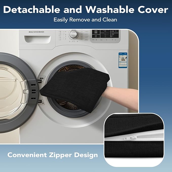 Chair Cushions for Dining Chairs, Non Slip Chair Pads with Ties and Washable Covers, Memory Foam Kitchen Chair Cushions Set of 6, 16"X16"X2.5", Black