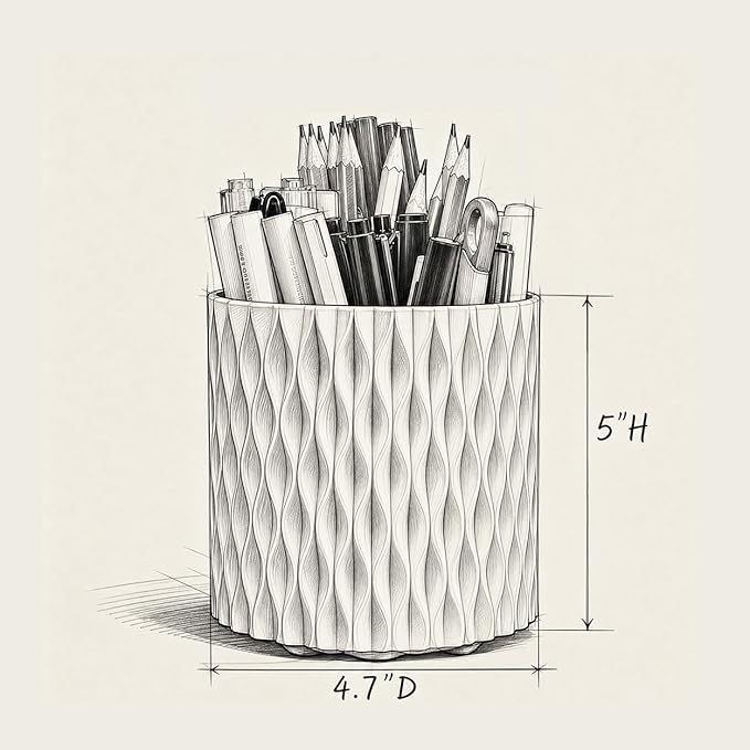 Lebenrich Rotating Pen Holder for Desk, 5 Slots Easthetic Pencil holder Desk Organizer Supplies and Accessories for Women Girls, Pencil Cup for Office Home Art Supply, White