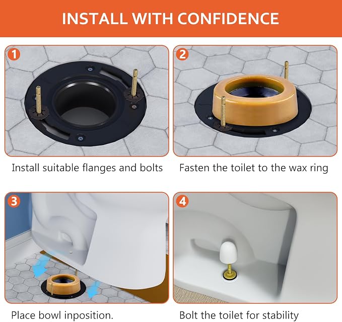 boeemi Toilet Flanges and Wax Rings for Toilets with Extended Flanges and Extra Thick Wax Rings for Floor Exit Toilets New Installation or Reinstallation 4" Waste Line for Plumbing Below Floor