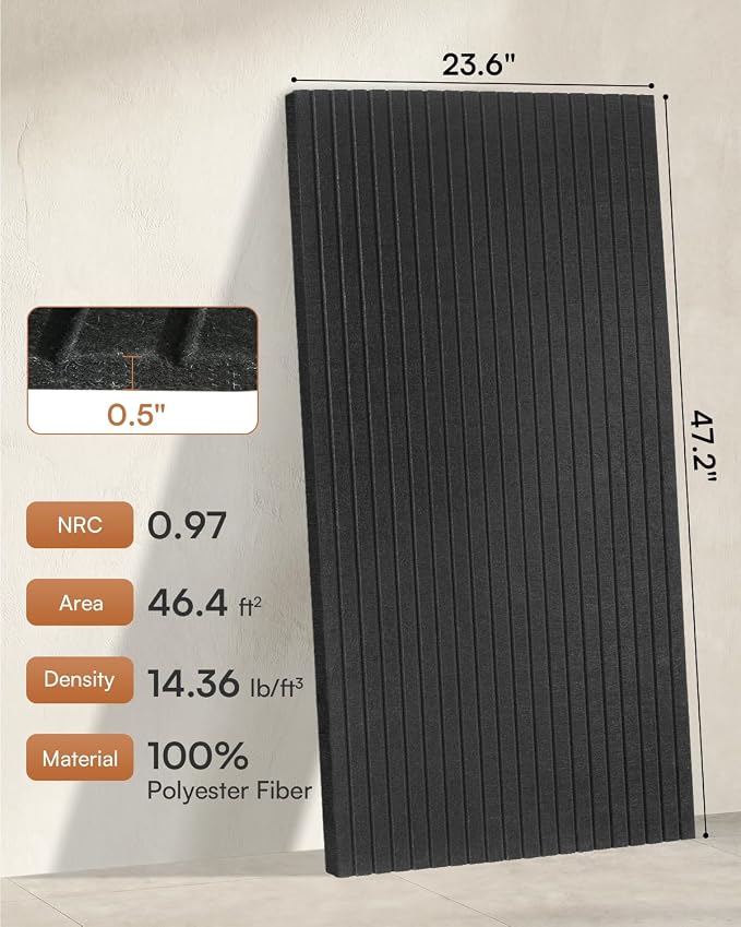 SODOCT 6 Pack Large Acoustic Panels, 47.2" X 23.6" X 0.5" Sound Proof Panels for Walls, High Density Sound Absorbing Panels for Home Studio & Office, Black