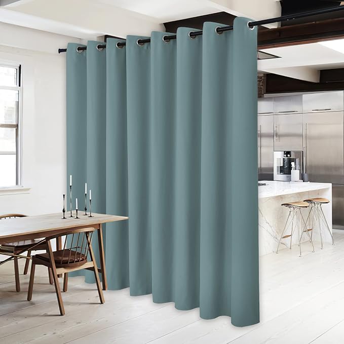 NICETOWN Lower Noise Room Divider Curtain Screen Partitions, Greyish Blue, 1 Panel, 84" Tall x 120" Wide, Blackout Sound Reducing Divider Room Curtain Panel for Doorway/Sliding Door/Patio