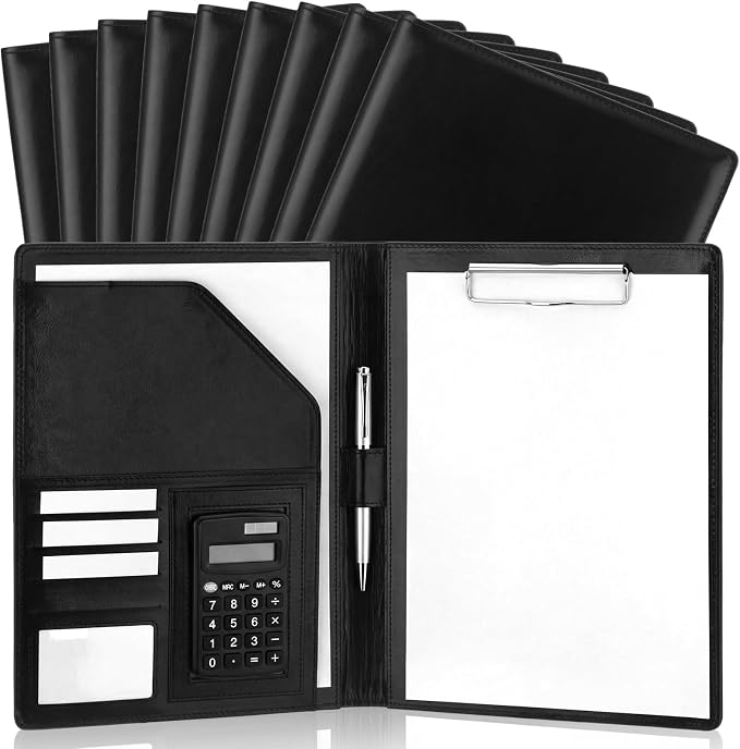 Fuyoooo 10 Pcs Bulk Professional Padfolio with Clipboard Leather Portfolio Folder Binder Legal Pad Holder for A4 Letter Size Notepad Resume Ideal Organizer for Business Office Conference (Black)