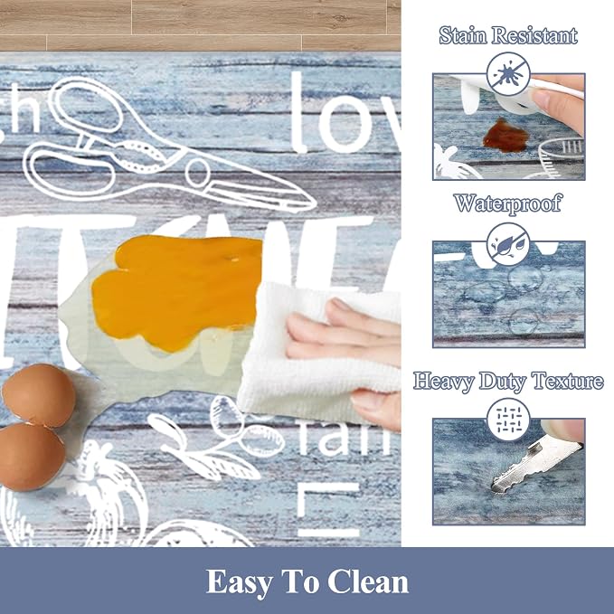 HEBE Kitchen Rugs Set of 2, Cushioned Anti Fatigue Kitchen Mats for Floor, Non Slip Waterproof Comfort Standing Desk Mat Carpet for Sink, Stove, Laundry Room
