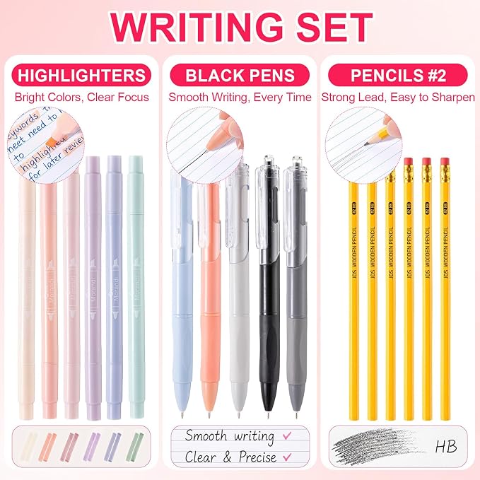 Eersida 117 Pcs Middle High School College Bundle Supplies Kit, Back to School Essentials, Includes Folders, Notebooks, Tab Dividers, Pencils, Highlighters, Calculator & More (Macarons)