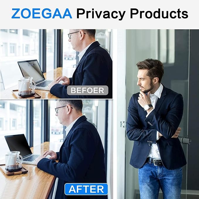 ZOEGAA 15.6 Inch Laptop Privacy Screen,Compatible with Lenovo ThinkPad HP Dell Xps Samsung Asus Acer brands,Removable 16:9 Widescreen Display laptop privacy screen 15.6 inch and Anti-Glare Protector