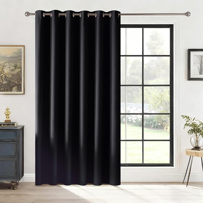 RYB HOME Blackout Thermal Insulated Curtains, Portable Curtain for Sliding Glass Door/Storage/Space Room Divider, Large Window Treatment Room Divider Panel, W80 x L84, Black, 1 Panel