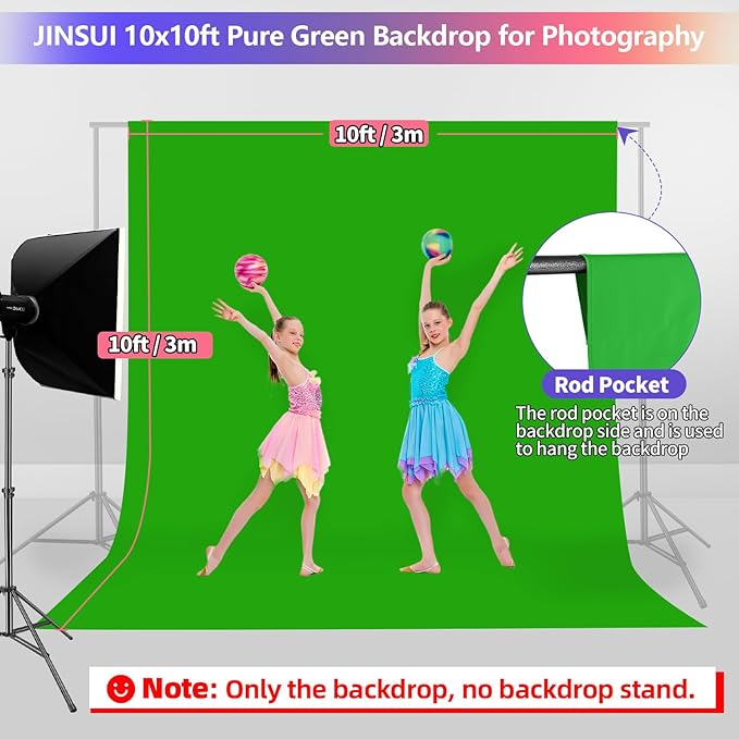 Green Screen Backdrop 10x10 ft, Chroma Key Greenscreen Background for Streaming Zoom, Photo Backdrop Curtain for Photography, Thick Polyester Fabric Cloth Sheet for Photoshoot Video (Backdrop Only)