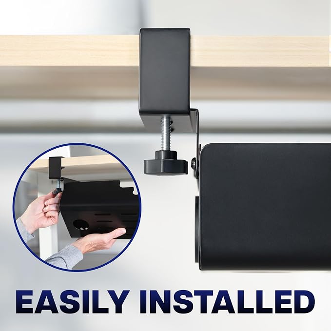 VIVO No Drill 35 inch Under-Desk Clamp-On Cable Management Box with Flip-Open Lid, Easy-to-Open Steel Cord and Power Strip Organizer, Cable Organizer Tray, 11 lbs Capacity, Black, DESK-ACMB35-C