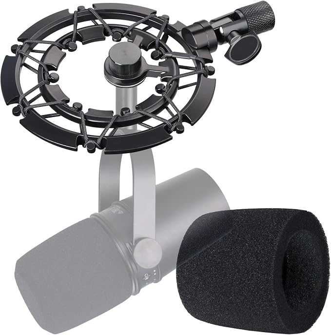 MV7 Shock Mount with Pop Filter, Alloy Shockmount with Foam Windscreen Matching Mic Boom Arm Stand Compatible with Shure MV7 Mic by YOUSHARES