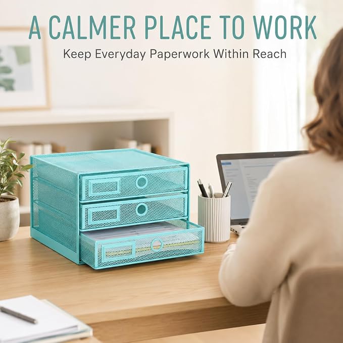 Exerz Paper Sorter 3 Drawer Wire Mesh A4 / Desk Multifunctional Desk Organiser/Multi-Layer Letter Tray - for Documents, Magazines, Notebooks and Letter | Desk Organiser Pull Out Trays Keep Files Letters Magazines Folders Notebooks Neatly Separated Easy...