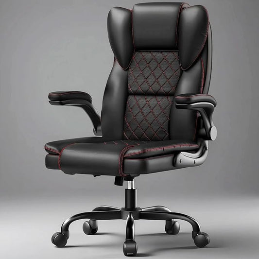 naspaluro Ergonomic Office Chair, Executive PU Leather Chair, Computer Desk Chair with Adjustable Lumbar Support Flip-up Arms, Executive Task Chair, Office Chairs for Home Office, Big and Tall, Black