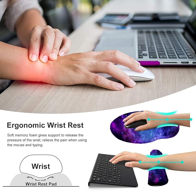 LATEEFAH Mouse Pad with Wrist Rest, 3-in-1 Gaming Mouse Pad, Keyboard Wrist Rest, Ergonomic Memory Foam Mousepad with Wrist Support for Computer Keyboard