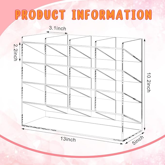 MotiMind Acrylic Pen Organizer Storage for 200 Marker Vertical Marker Organizer Acrylic Pen Display Holder for Office Desk Desktop Stationery Pencil Storage, Clear, 13 x 5 x 10.2 Inch