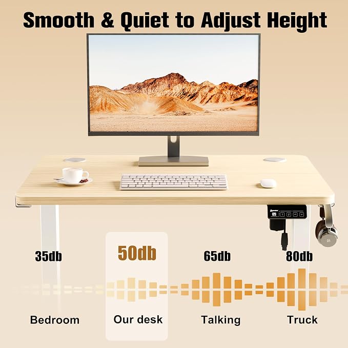 Small Standing Desk, 32"x24" Height Adjustable Sit-Stand, Home Office, Oak | Electric Adjustable Standing Desk, Sit to Stand Computer Office Desk with Splice Board, Memory Preset, Lifts 28.7''-46.5"