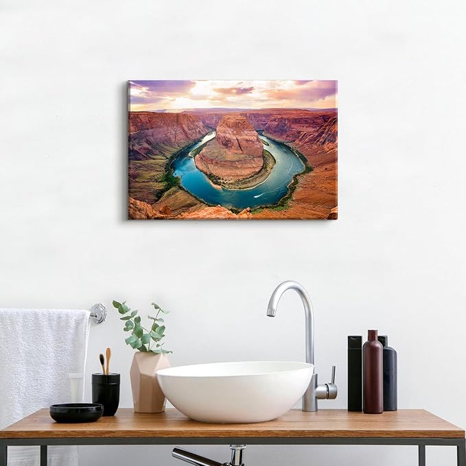 Horseshoe Bend Grand Canyon Canvas Wall Art National Park Wall Decor Living Room Modern Nature Canyon Scenery Bathroom Decorations Colorado River Sunrise Landscape Picture Artwork Ready to Hang 16X24”