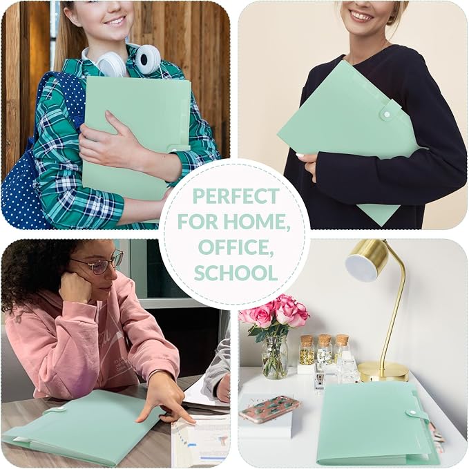 SKYDUE Accordion File Organizer, Expanding File Folder with 8 Pockets, Expandable Document Paper Receipt Organizer, Letter/A4 Size Filing Folder School Office Supplies Turquoise Green