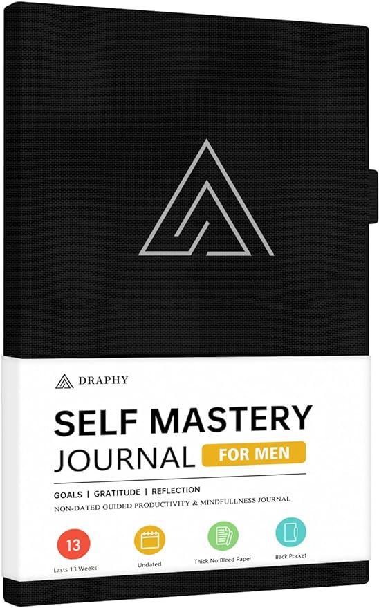 Self-Mastery Journal for Men - Gratitude and Productivity Journal for More Happiness, Positivity, Growth, Mindfulness, Self Care and Reflection - Guided Inspirational Journals for Men & Women (Black)