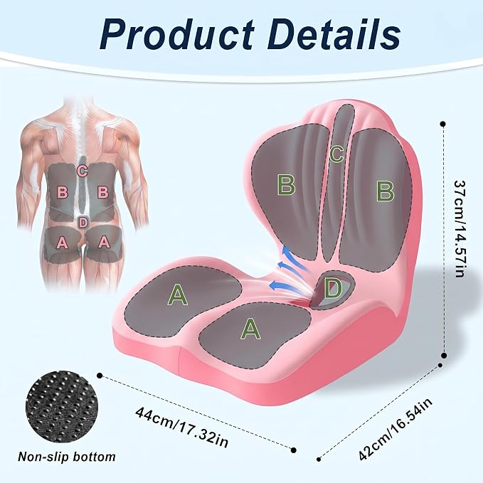 Ergonomic Lumbar & Seat Support Cushion, 2-in-1 Memory Foam Cushion with Coccyx Hollow Design for Office Chair, Car Seat, Home Use - Relieves Back & Hip Pain (Pink)