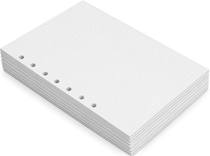 Wanderings A5 6-Ring Binder Planner Inserts - 8.3 x 5.6" - Thick Cream Color Dotted 120 GSM Loose Leaf A5 Paper Refills Compatible with Filofax 6 Hole 200 Sheets 400 Dot Grid Pages
