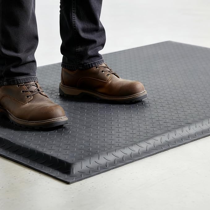 Nisorpa Anti Fatigue Mats Industrial 3' x 6' Ergonomic Standing Mat 15/16" Extra Thick Shop Floor Mat Kitchen Mats Heavy Duty Commercial Diamond Plate Support for Leg & Back Pain, Grey