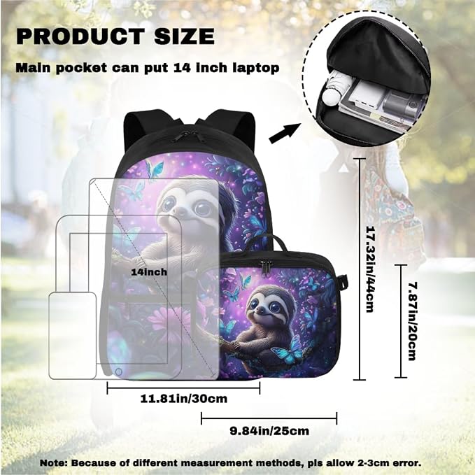 Doojoayie Kindergarten Backpack for Girls Personalized Bookbag with Lunch Box Sloth Backpack for Kids 3-5 5-7 Cute School Bag for Preschool Girls Best Back to School Gifts for Daughter