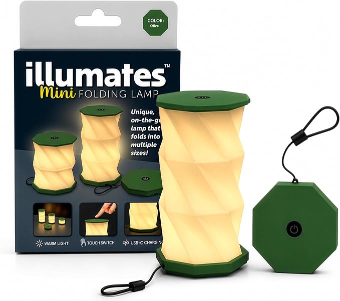 Origami Expanding Foldable LED Desk Lamp – USB Rechargeable & Portable - Dimmable Touch Control Light with Adjustable Height up to 5 1/2 for Office, Travel, Bedside - Sleek & Modern Design (Olive)