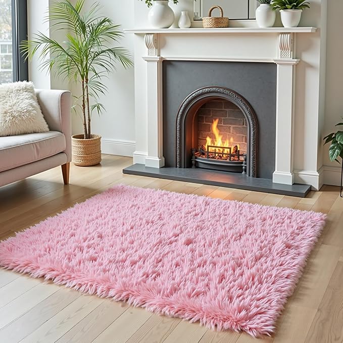 Small Rug Throw Rugs for Bedroom, Mini Area Rug, Fluffy Pink Carpet, Affordable Door Entryway Indoor Inside Front Entrance Dog 2x3 Mat, Home Decor Aesthetic(2 x 3, Pink)