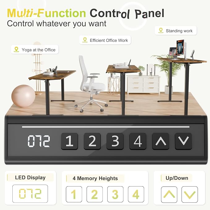 Furmax Electric Standing Desk, 55 x 24 Inches Sit Stand up Desk, Sit Stand Height Adjustable Home Office Desk with 4 Height Position Memory (Rustic Brown, 55)