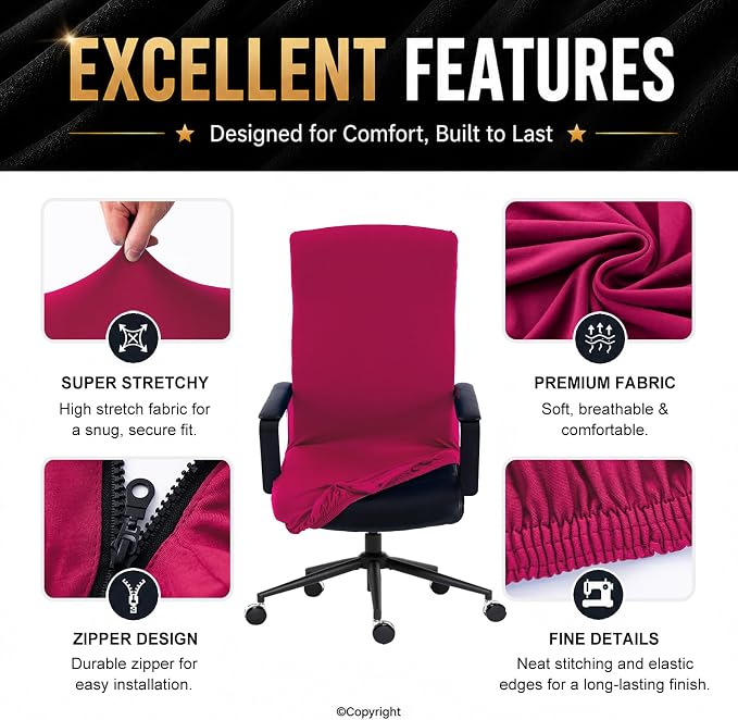 DIVA EN CAMINO DEC Computer Office Chair Cover Stretch Spandex Fabric Rotating Chair Slipcovers Removable Chair Seat Covers Furniture Protector Covers (Hot Pink, Large)