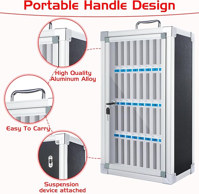 Amylove Cell Phone Locker Cabinet Aluminum Alloy Pocket Chart Storage Locker Box Cabinet Wall-Mounted Cell Phones Storage Box with Handle for Office Classroom Gym(Black,36 Slots)