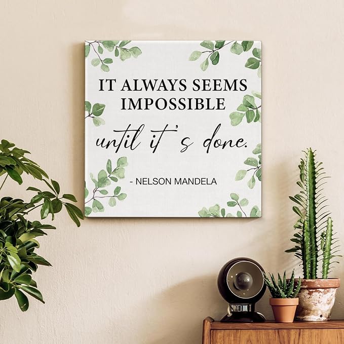 Inspirational Wall Art Motivational Painting Wall Decor for Office Living Room Bedroom, It Always Seems Impossible until It's Done Canvas Posters Art Work Gift (8 X 8 Inches, Framed)