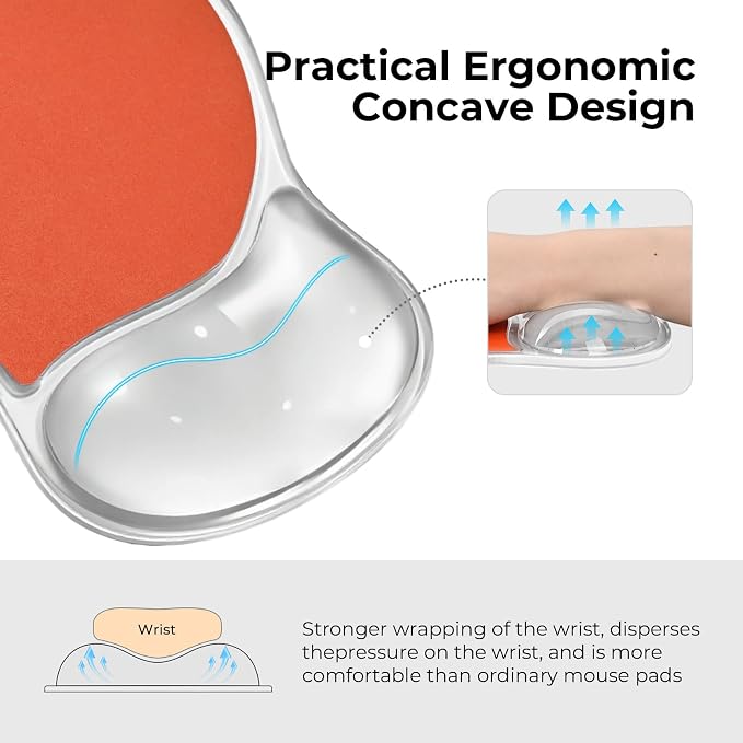 EooCoo Ergonomic Washable Mouse Pad with Gel Wrist Rest Support | Middle Concave Design, Relieve Wrist Pain, Non-Slip Base, Office Desk Accessories