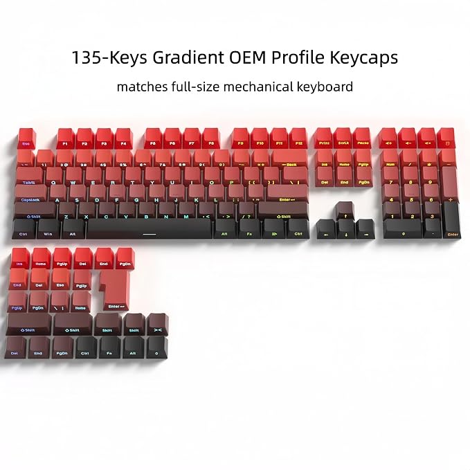 dagaladoo Double Shot PBT Keycaps Set, Shine Through Keyboard keycaps,Side Printed Custom Key caps 60% 75% 100%,OEM Profile Japanese keycap for Mechanical Keyboard MX Switch,Black/red