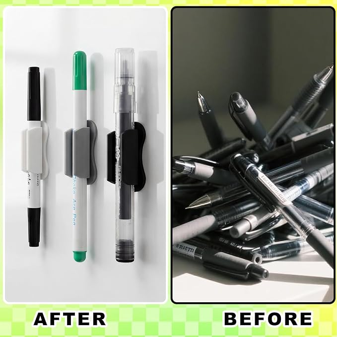 Sherr 24 Pack Silicone Magnetic Pen Holder for Refrigerator Magnetic Pencil Holders for Whiteboard Flexible Mark Holders Bookmark Locker Organizer Classroom Office Accessories(Black White Gray)