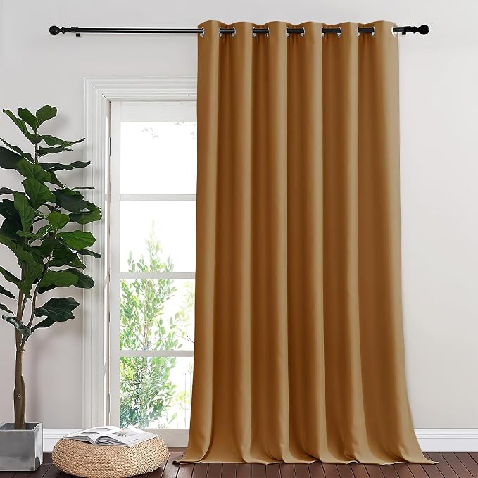NICETOWN Room Divider Curtain 132 Inches Long, Wide Blackout Sliding Door Curtain for Bedroom, Room Darkening Privacy Window Curtain for Patio Door (1 Panel Set, Gold Brown, 80 x 132 Inch)