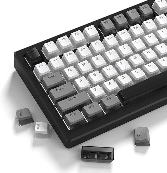 Womier PBT Shine Through Keycaps for Mechanical Keyboard, Pudding Keycaps 60% 75% 100% Keyboard 143 Keys, Custom Keycap Set OEM Profile for Gateron Cherry MX Switches, Gray White-Only Key caps
