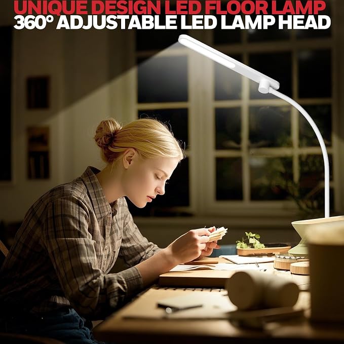 Honeywell LED Floor Lamp for Reading, CRI97 Full Spectrum Gooseneck Floor Lamp, Eye-Caring Dimmable Standing Task Light, 3 Color Temperatures, 77.5" Tall for Living Room, Bedroom, Office