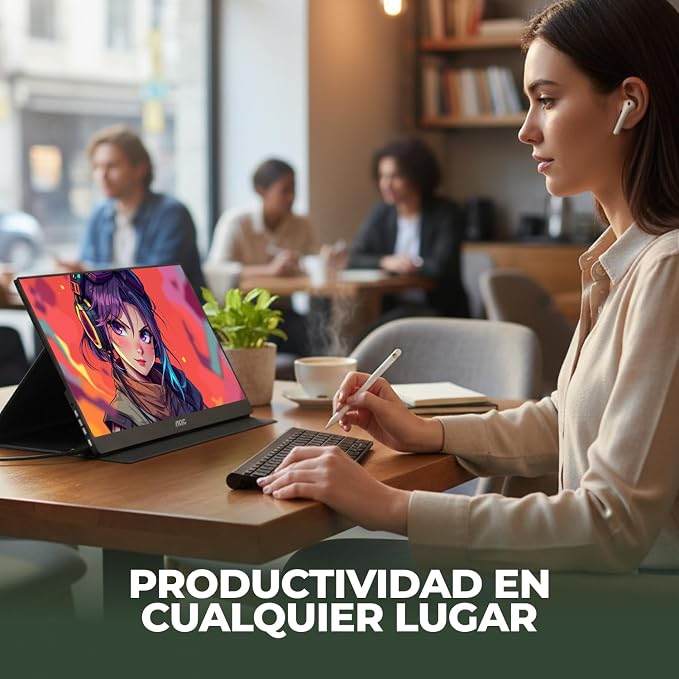 AOC 16T20 Portable Monitor 15.6" FHD 1080p IPS Display, USB-C x2, Mini HDMI, Built-in Speakers, Travel Monitor with Smart Cover, Compatible with Laptops, MacBook, Gaming Console Ready
