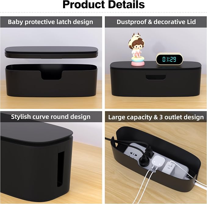 Cable Management Box, Large Cord Organizer Box to Hide Power Strip | Under Desk Cable Management, TV Computer Wires Cable Organizer, Desk Cord Hider, Baby Proofs, for Home/Office