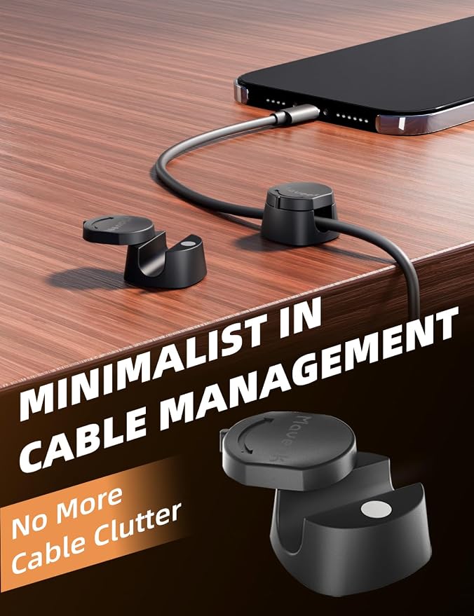 Cord Clips for Desk, Maveek 360° Rotating Charger Cord Organizer Magnetic Closure Desktop Cable Management, Cell Phone Cord Holder for Nightstand, Wall, Desk and Car (9-Pack, Black)